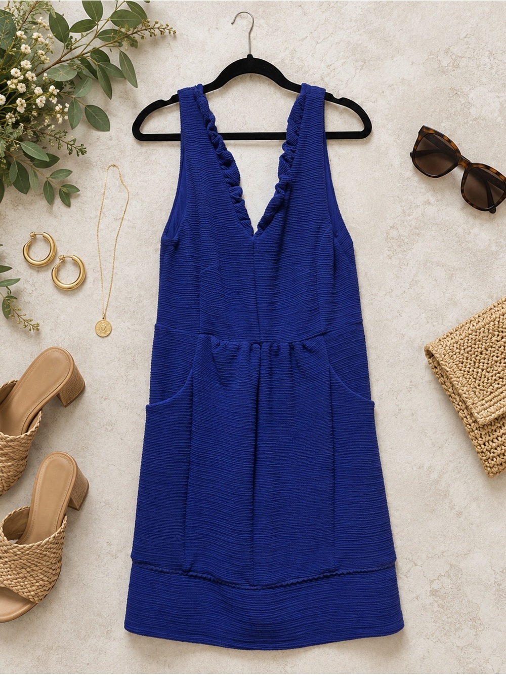 Anthropologie Maeve Ruffle Neck Dress Medium | Feminine Pocket Mini Casual Chic